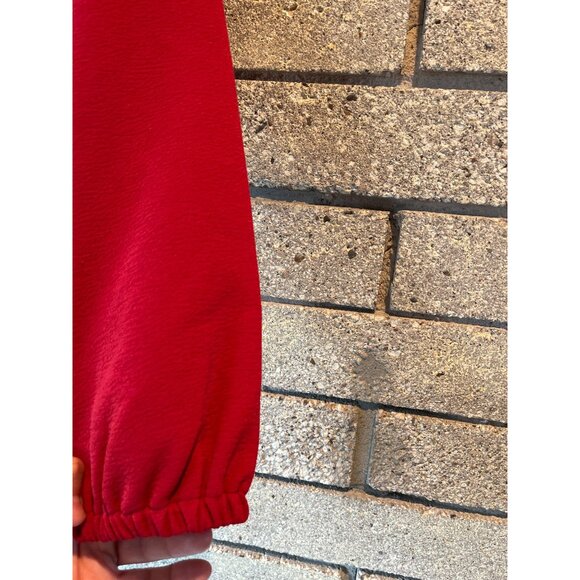 Madewell Texture & Thread Wrap Top M Red Long Sleeve Crepe Knit Womens Blouse Wi - Picture 5 of 8
